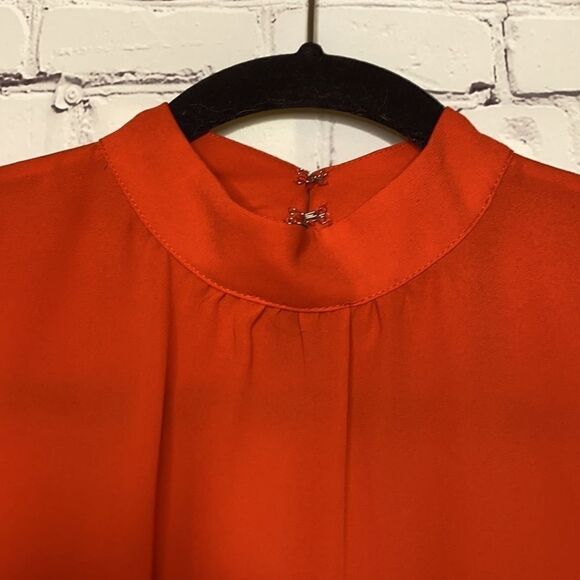 Ann Taylor High Neck key Hole Blouse Orange XS - Picture 5 of 10